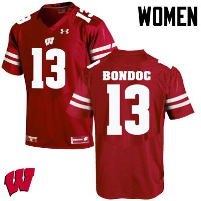 Women's Wisconsin Badgers NCAA #13 Evan Bondoc Red Authentic Under Armour Stitched College Football Jersey KM31J33QS